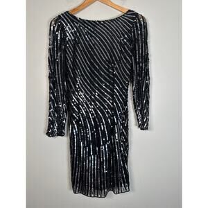 Mac Duggal Couture Size 0 Sequin Dress Padded Sheer Sleeve Low Back